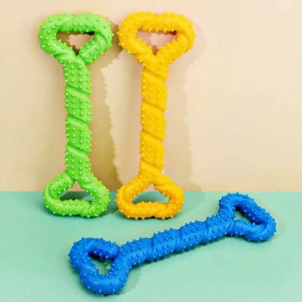 Dog Double-Headed Tug-of-War Chewing Toy TPR Teeth-Cleaning Trainer Bite-Resistant Prickly Bone — Chew Toy wholesale from Zootail