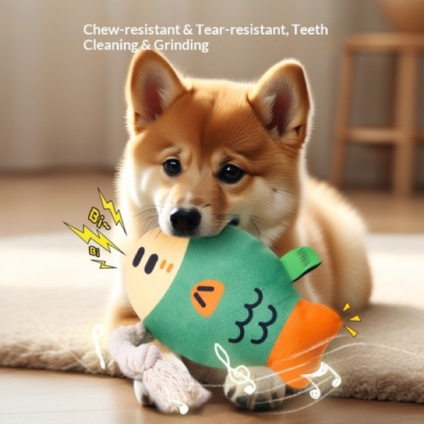 New Velvet Dog Cat Toy Sound Chewable Knotted Simulated Fathead Fish Teeth Cleaning Self-Entertaining Boredom- — Plush Toy wholesale from Zootail