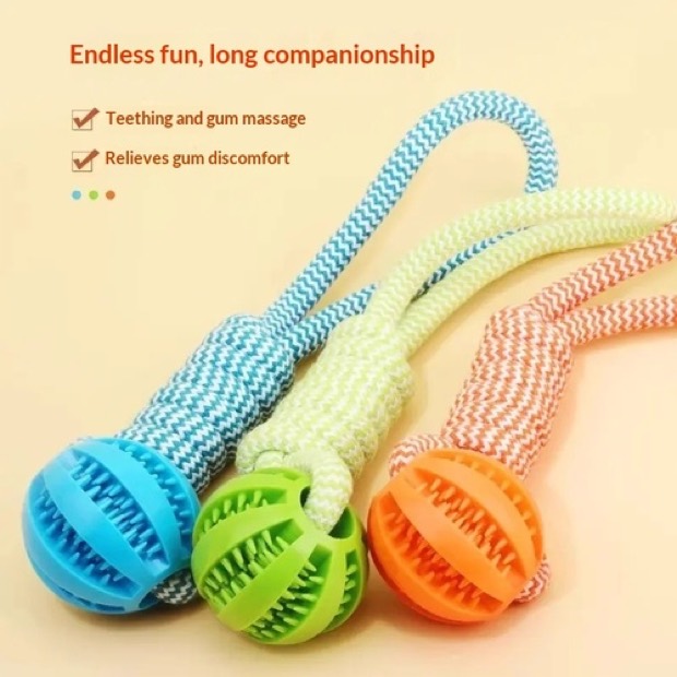 Dog Toy Tug-Of-War Treat Dispensing Ball Interactive Durable Chew-Resistant TPR Cotton Rope Sound Toys Medium/ — Other Products wholesale from Zootail