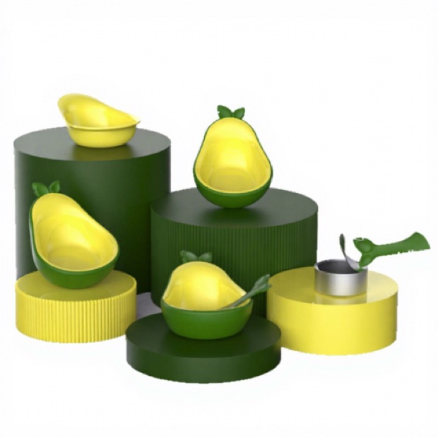 New PP Avocado Three-in-One Cat Food Bowl with Water Can Spoon Neck-Protecting Slanted-Edge Design Tip-Proof P — Pet Gadgets wholesale from Zootail