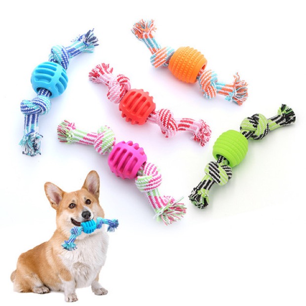 Pet Supplies Dog Toys Colorful Cotton Rope Double-Knot TPR Ball Durable Chewing Interactive Dog Training PT-09 — Chew Toys wholesale from Zootail