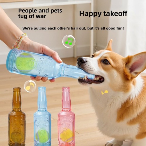 Luxury Squeaky Thermoplastic Rubber Tennis Ball Bottle Dog Toy-Bite-Resistant Durable Untearable Interactive T — Chew Toys wholesale from Zootail