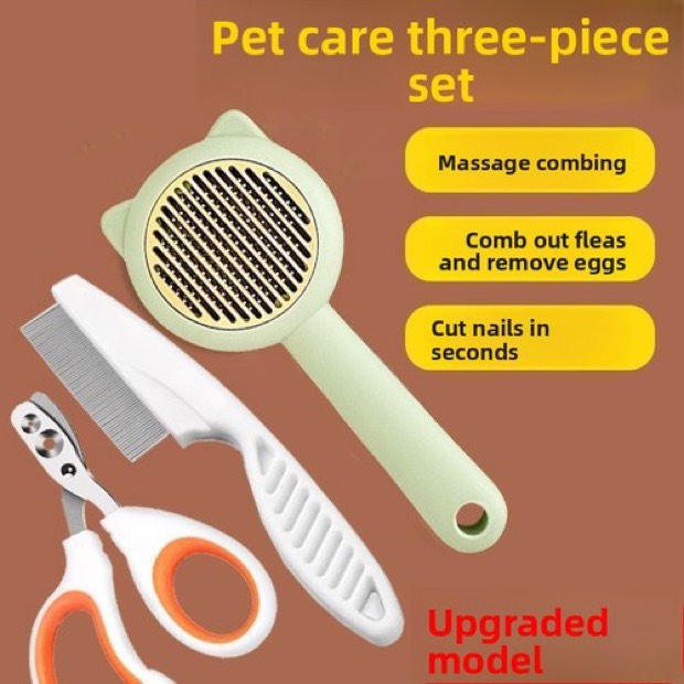 Three-Piece Cat Grooming Set with Polyester Comb Nail Clipper Cleaning Needle Comb Flea Remover & Loose Fur Re — Other Products wholesale from Zootail