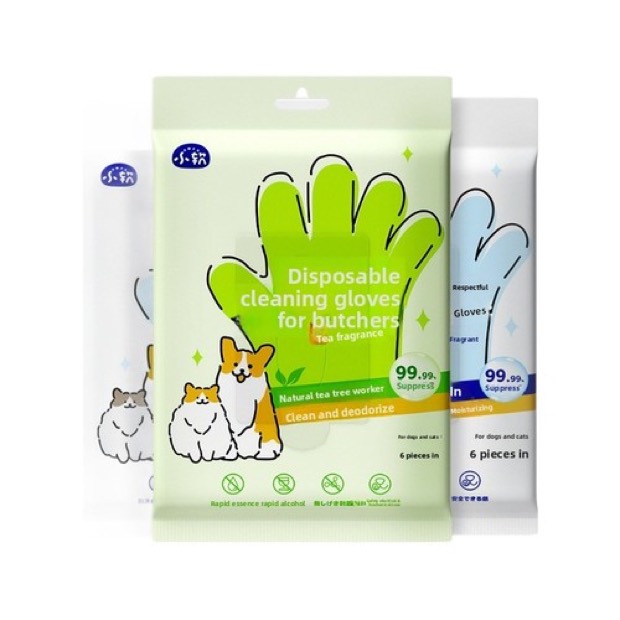Pet Dry Bath Glove Wipes for Cats & Dogs Deodorizing, Non-Woven, Tea Tree / Unscented, 6 Count — Pet Cleaning Supplies wholesale from Zootail
