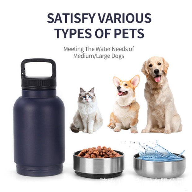 304 Stainless Steel Vacuum Pet Water Bottle Detachable 3-Layer, Handle, Dual Bowls, Portable for Food & Water — Pet Gadgets wholesale from Zootail