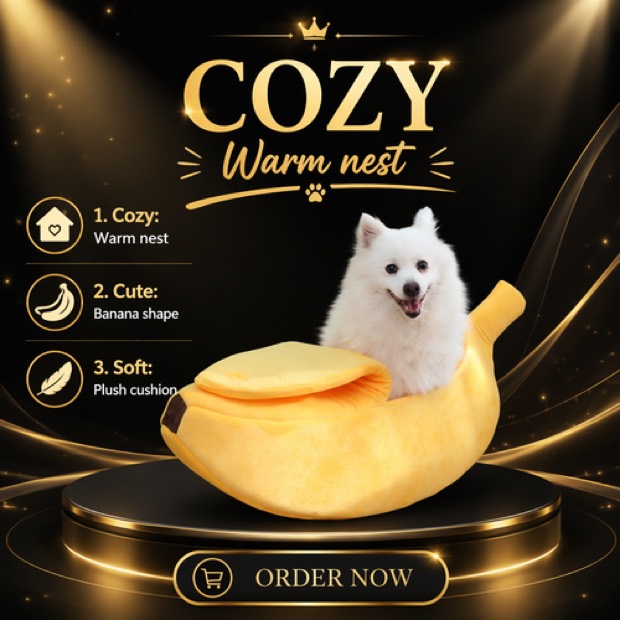 Creative Cloth Banana Boat Pet Bed Semi-Enclosed Cat Cave All-Season with Cover for Small/Medium Dogs Cats & H — Pet Gadgets wholesale from Zootail