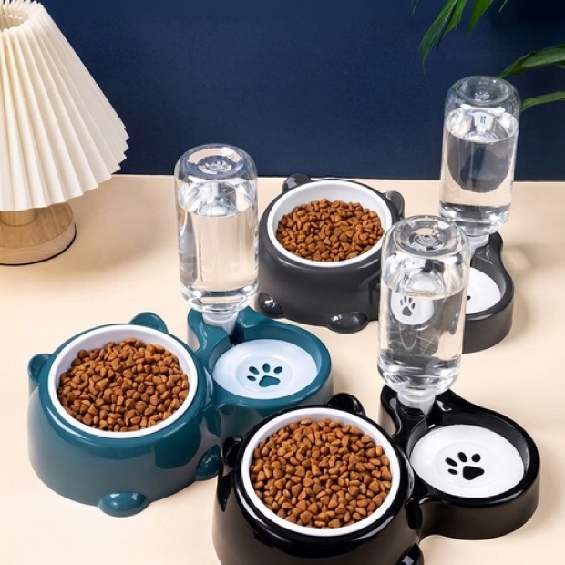 Cat & Dog Sloped-Edge Bear-Ear Pet Bowl Automatic Water-Refilling 2-in-1 Drinking Feeding Dispenser Indoor/Out — Water Cup wholesale from Zootail