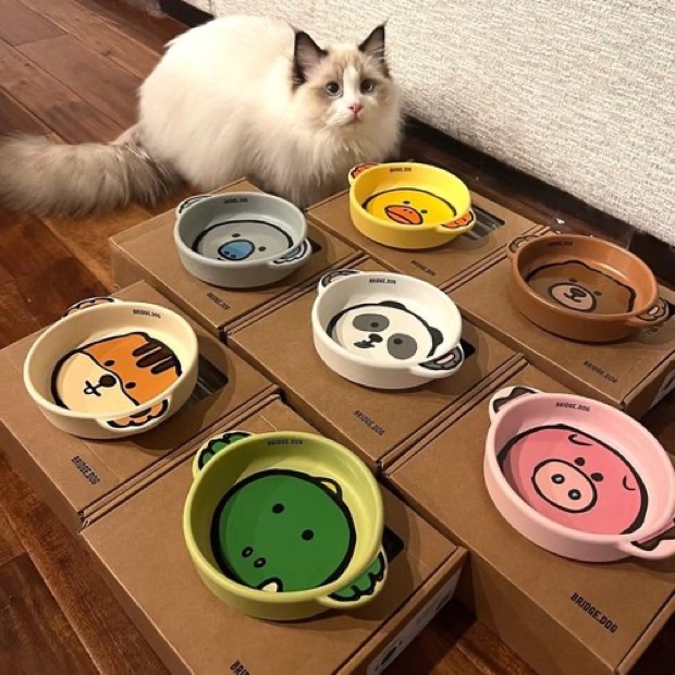 Bowl Ceramic Korean-style Stylish Cartoon Animal Pattern Handles Universal Cats Dogs Suitable Freeze-dried Foo — Pet Gadgets wholesale from Zootail