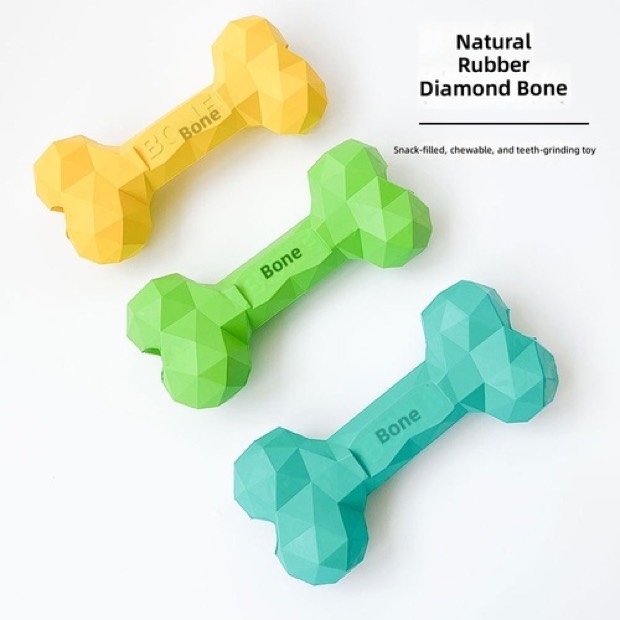 Diamond Bone Treat Dispensing Dog Chew Toy Eco-friendly Durable Rubber Teething Toy for Small/Medium/Large Dog — Chew Toys wholesale from Zootail