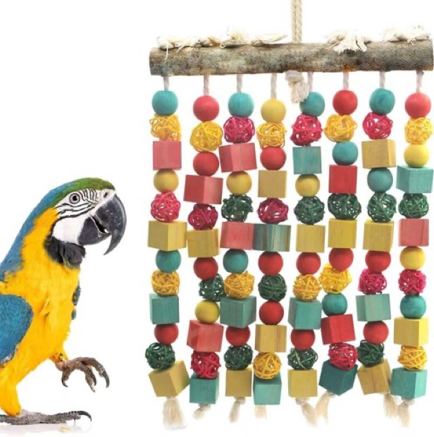 Durable Eco-Friendly Large Wooden Parrot Chew Toy with Colorful Shredding Cloth Strips for Macaws African Grey — Pet Gadgets wholesale from Zootail